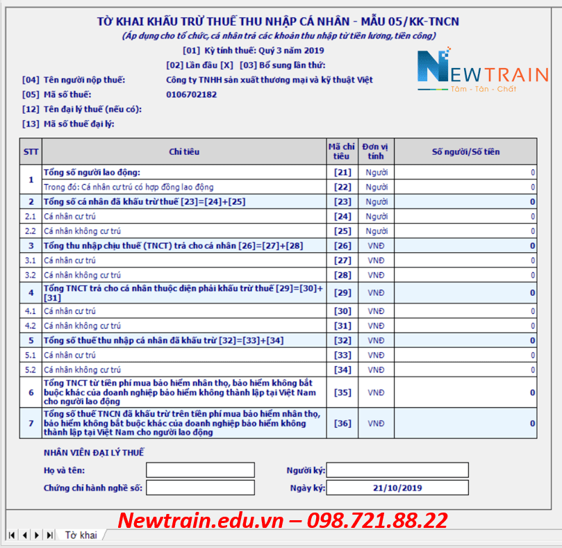 Hướng dẫn làm tờ khai khấu trừ thuế TNCN
