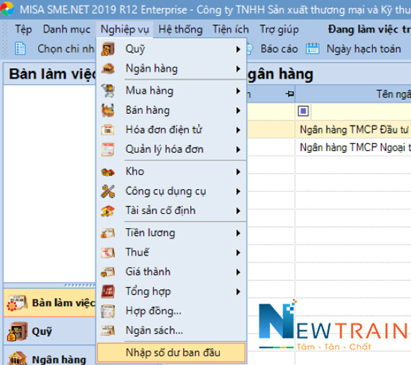 misa nghiệp vụ nhập số dư ban đầu